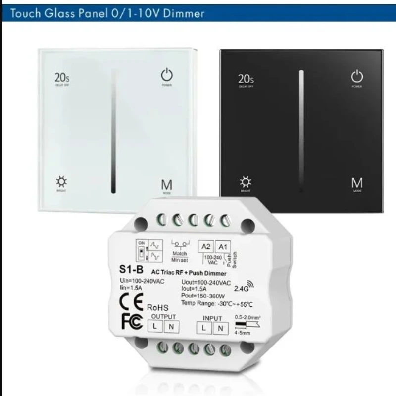 Skydance S1-T Wall Mounted Touch Panel AC Triac Dimmer 220V 110V Wireless RF Dimmable