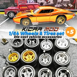 1/64 Front small and Rear Big Wheels with Detachable Rubber TiresCircular spoke Refiting Parts for Hotwheels Model Cars 5 Cars