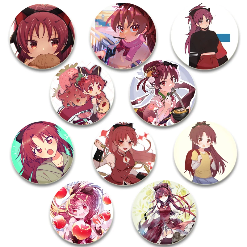 Puella Magi Madoka Magica HD Print Brooch Anime Badge Cartoon Figure Kyoko Sakura Round Display Brooches DIY Pins Jewelrys 58mm