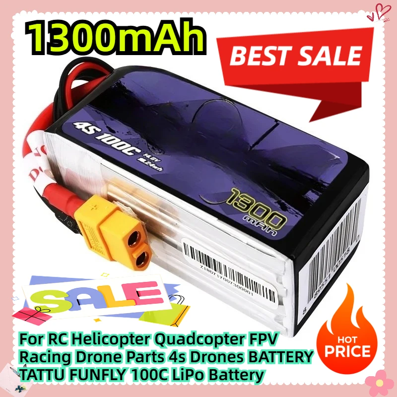 

14.8V 1300mAh For RC Helicopter Quadcopter FPV Racing Drone Parts 4s Drones BATTERY TATTU FUNFLY 100C LiPo Battery