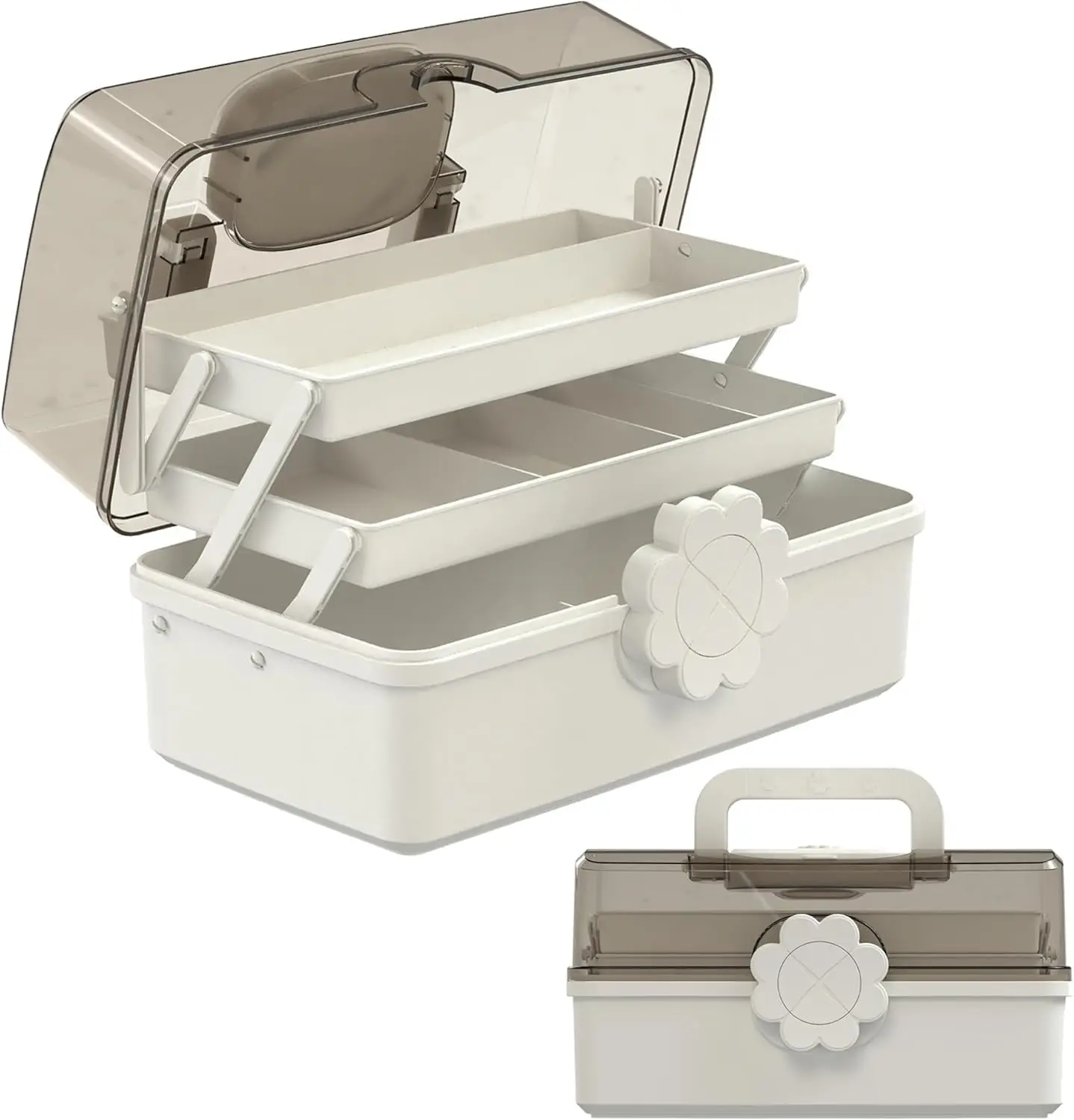 

3-Layer Lockable Storage Box with Handle for Hair Accessories, Art Supplies, Jewelry, and Sewing Organizer (White)