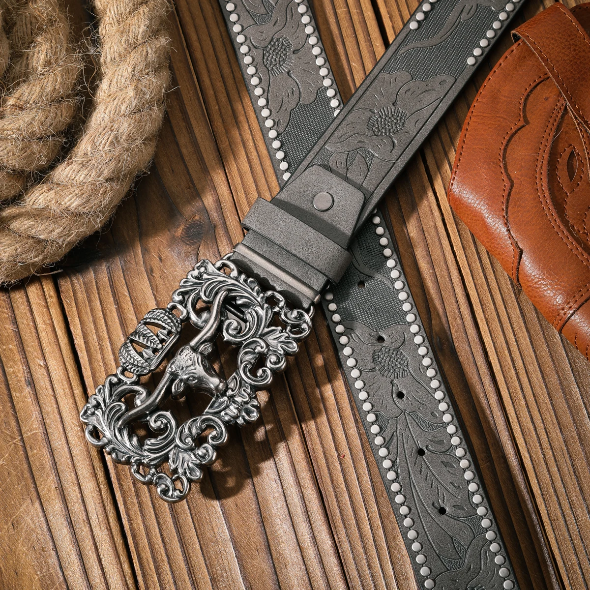 Ein lässiger und Retro-Gürtel, ein Taillenaccessoire für Kleidung im Western-Stil, mit Metallschnalle, aus PU-Material, geeignet für Damen und Herren. – Detail 6