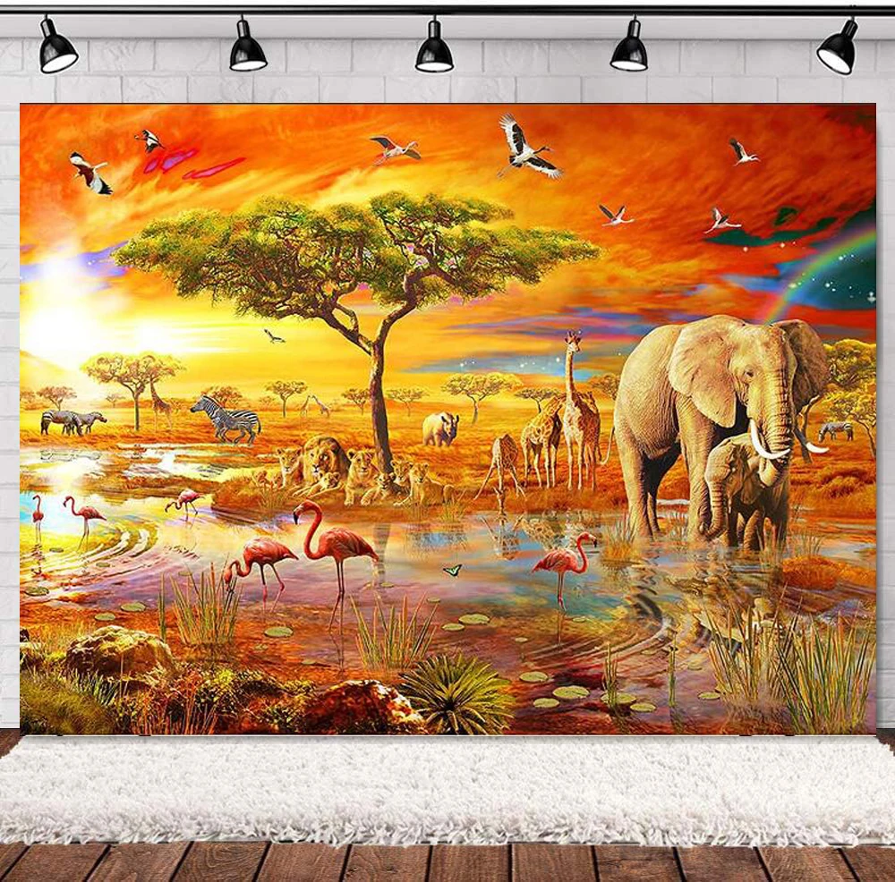 

Tropical African Forest Jungle Safari Scenic Photography Backdrop Large Banner Studio Fabric Background Photobooth Props