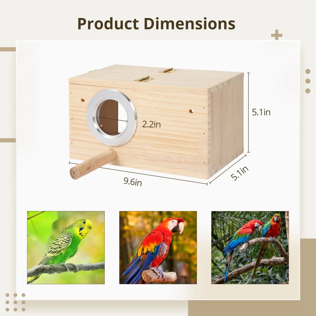 Parakeet Nesting Box Bird House Natural Wooden Breeding Box For Cockatiel Mating Box For Lovebird Budgies Medium-Sized Birds