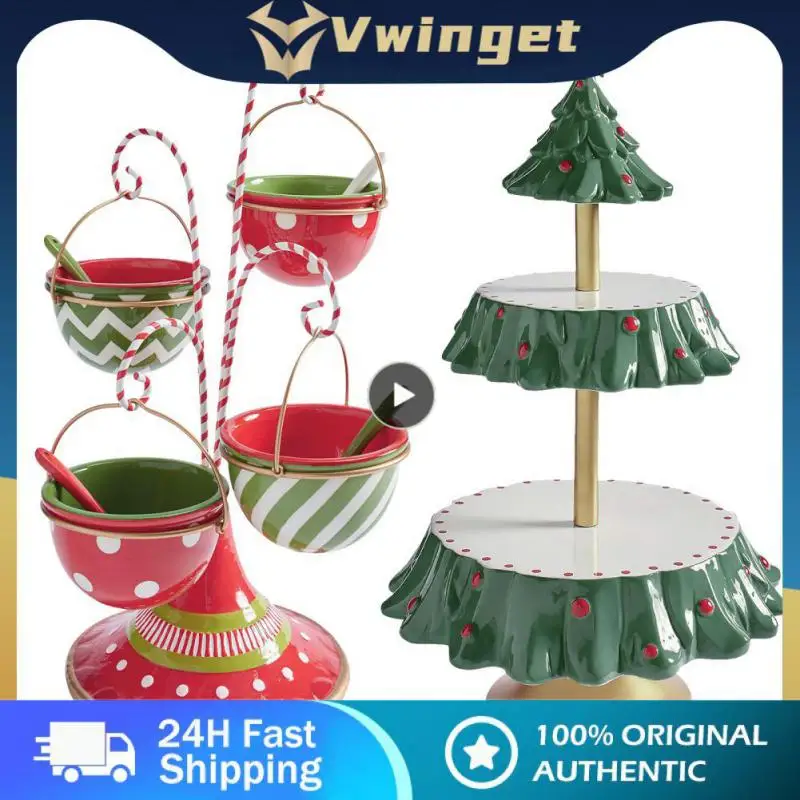 Christmas Cake Stand 2 Tier Resin Food Tray Table Decoration Snack Holder Dessert Tray Santa Top Tray Resin Ornament