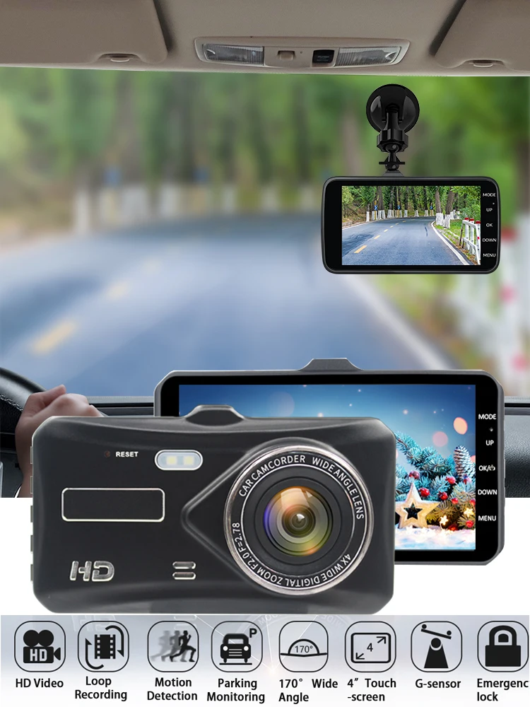 E-ACE 1080P Rejestrator Samochodowy B12 Kamera na Deskę Rozdzielczą z Dotykowym Ekranem, WDR, Czujnik G, Noktowizor, Opcjonalny Tylny Obiektyw, Ukryta Kamera na Deskę Rozdzielczą — 2