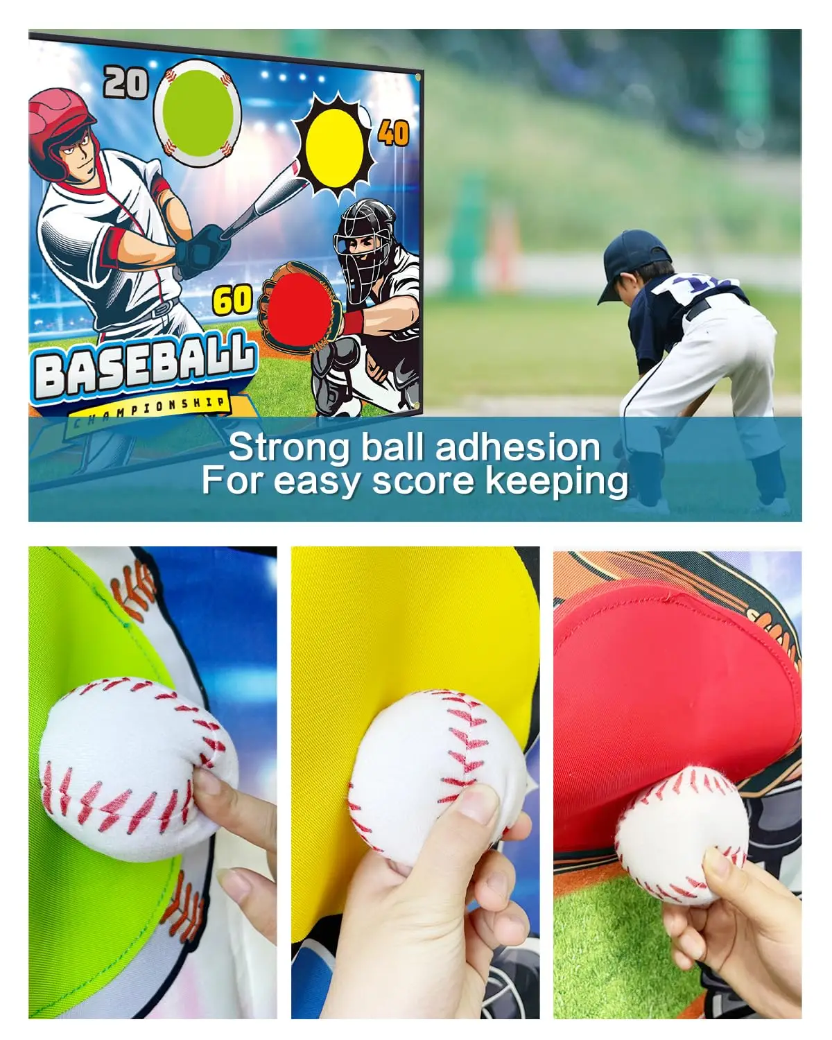 Baseball Game Mat Set Outdoor Indoor Baseball Training Game with Adhesive Balls Multiplayer Sports Baseball Toys Kids Gift