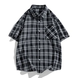 Fashion Vintage Plaid Shirts Short Sleeve Basic 2024 Summer Youthful Vitality Men's Clothing Casual Lapel Single-breasted Shirts