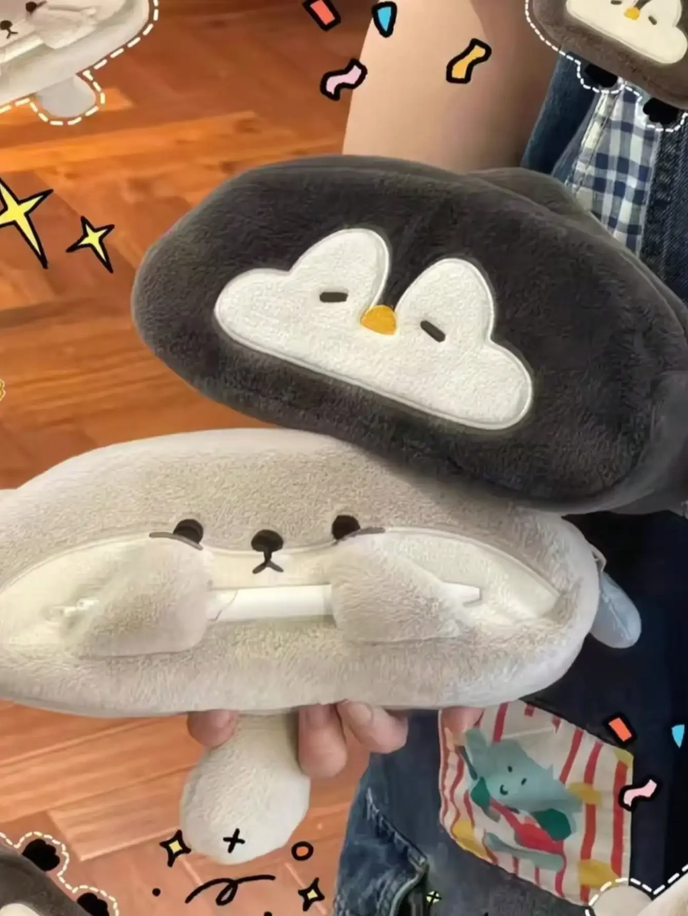 

1pc Cute Penguin & Otter Plush Pencil Case, Minimalist Large Capacity Pencil Bag, Suitable For Middle And High School Students