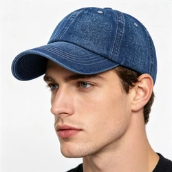Washed Denim Unstructured Baseball Cap Solid Color Unisex Adjustable Casual Dad Hat