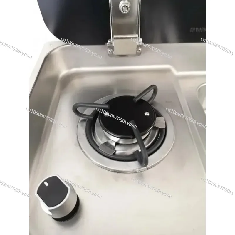 Stainless Steel Single Burner Gas Stove and Sink Combo with Tempered Glass Lid for RV Caravan Yacht 536*318*146/120mm