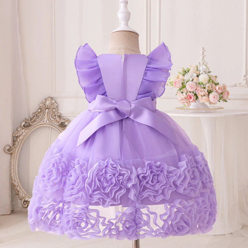 Pageant Purple 1 Year Birthday Dress For Baby Girl Clothes Floral Princess Dress Girls Dresses Ceremony Baptism Party Gown