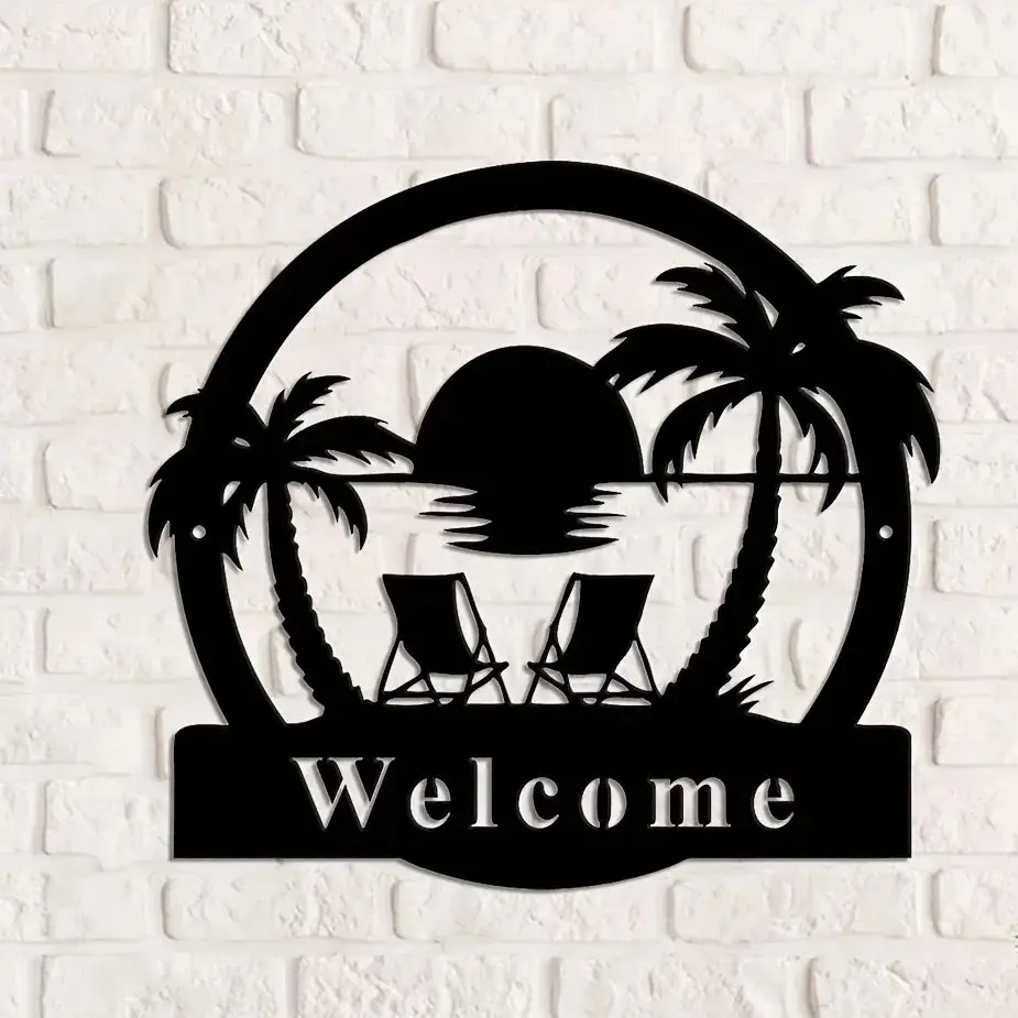 

Family Sign for Front Door Backyard Sign Palm Tree Pool Sign,Metal Palm Trees Sign, Porch Decor, Outdoor Palm Trees Metal Sign,