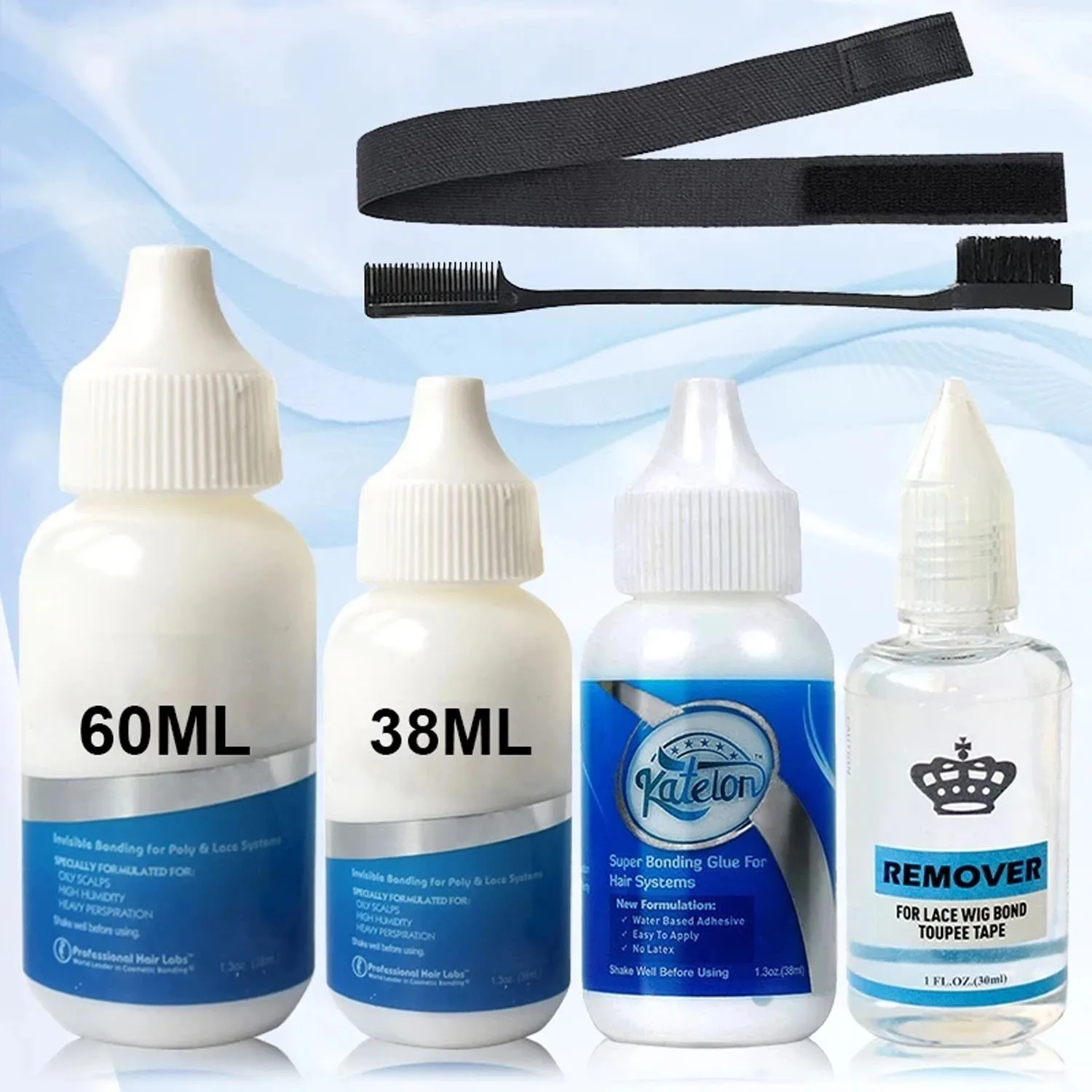 

Waterproof Wig Adhesive Invisible Lace Glue for Toupee Frontal Closure Hair Replacement with Ghost+Remover Hair Bonding Solution