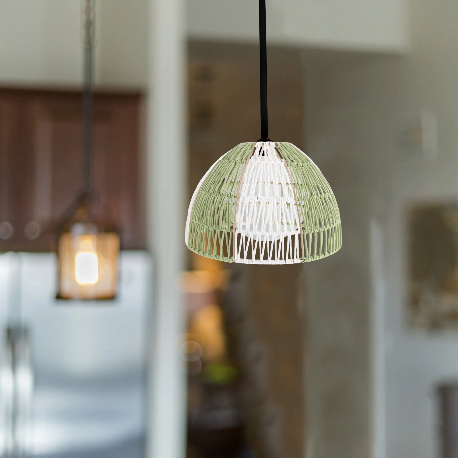 

Simulated Rattan Lamp Cover Vintage Style Woven Pendant Shade for Bedroom Living Room Bohemian Hanging Light Fixture Easy