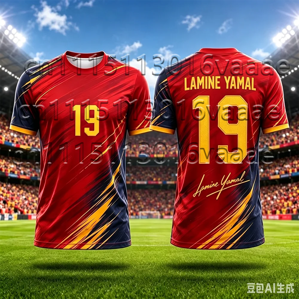 Kinder-Trainingsanzug Fußballtrikot Yamal Nr. 19 Bedrucktes T-Shirt+Shorts-Set Spanien Fan-Outfit Sportbekleidung Kinder/Erwachsene 2-teiliges Set – Detail 8