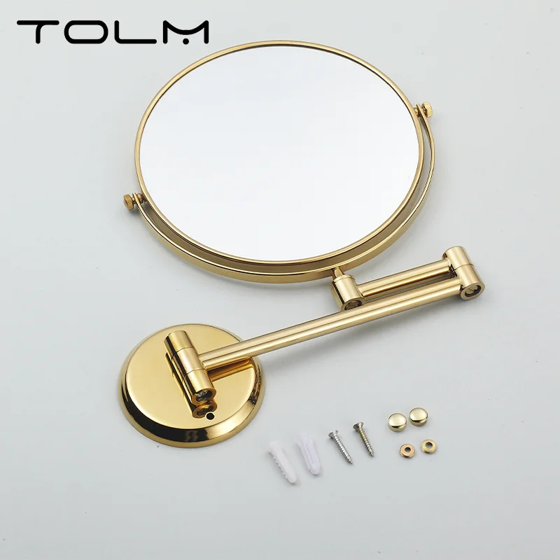 TOLM-Specchio per trucco da bagno a parete con specchio da 8 pollici in oro di alta qualità Specchio da bagno pieghevole bifacciale estensibileRotante
