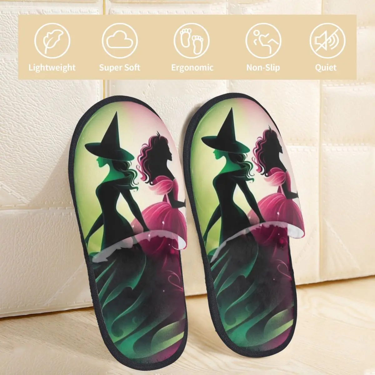 Wicked Elphaba & Glinda Winter House Slippers Living Room Movie Soft Household Fur Slippers Slides Anti Slip