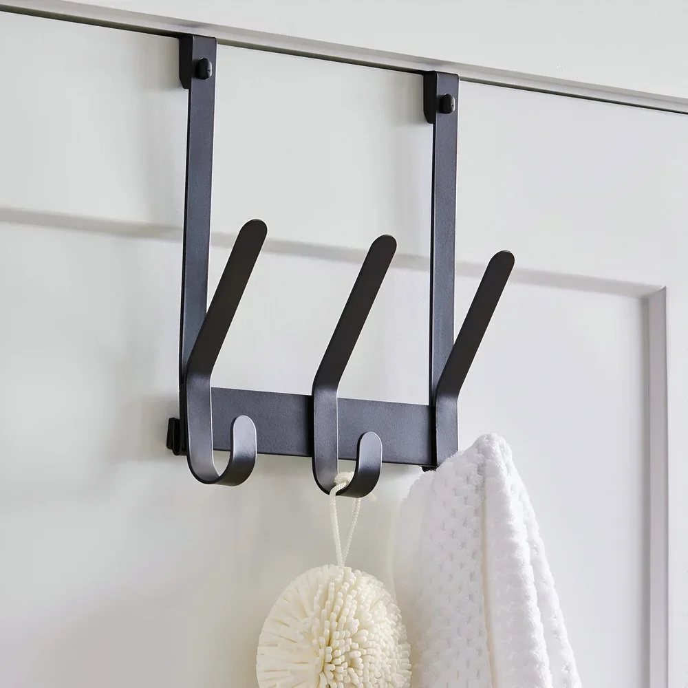 Tool-Free Installation Over-the-Door Hook Rack 3 Double Hooks Steel Bathroom Space Saver