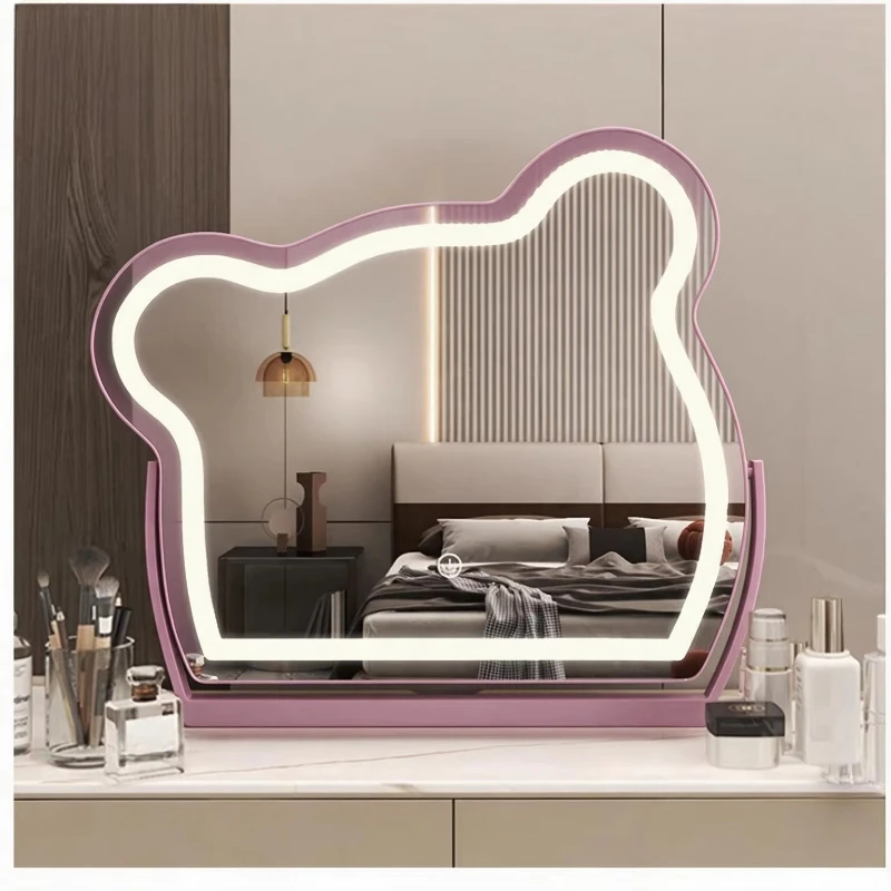 Irregular shape LED desktop mirror metal glass frame modern simplelight luxury design magnifying glass touch switch personalized