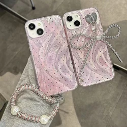 The new colorful polka-dot phone case with chain is suitable for iPhone 15 14 13 12 11 all-inclusive shock-proof girl phone case