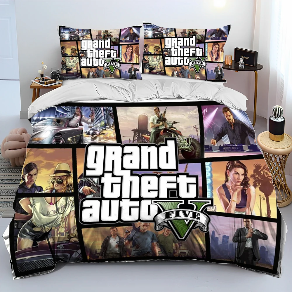 3D Grand Theft Auto GTA Game Gamer Comforter Bedding Set,Duvet Cover Bed Set Quilt Cover Pillowcase,king Queen Size Bedding Set