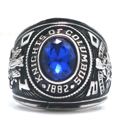 Unisex 316L Stainless Steel K of C Christianity Catholicism Blue Stone Ring Since 1882