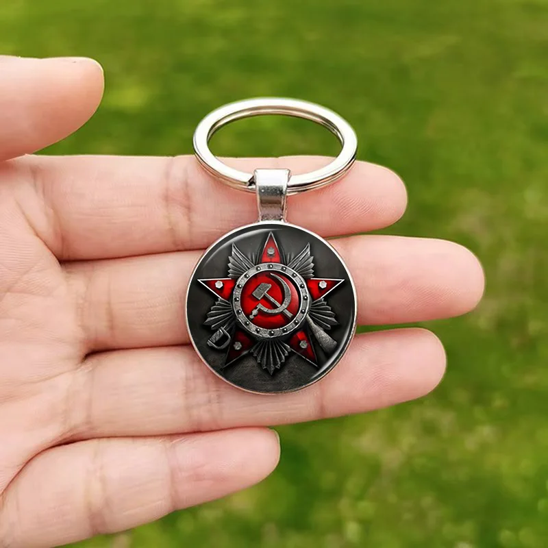 CCCP شارات السوفياتي روسيا المفاتيح الشيوعية شارة رمز حلقات المفاتيح للأصدقاء هدية اليدوية سحر مجوهرات من الزجاج