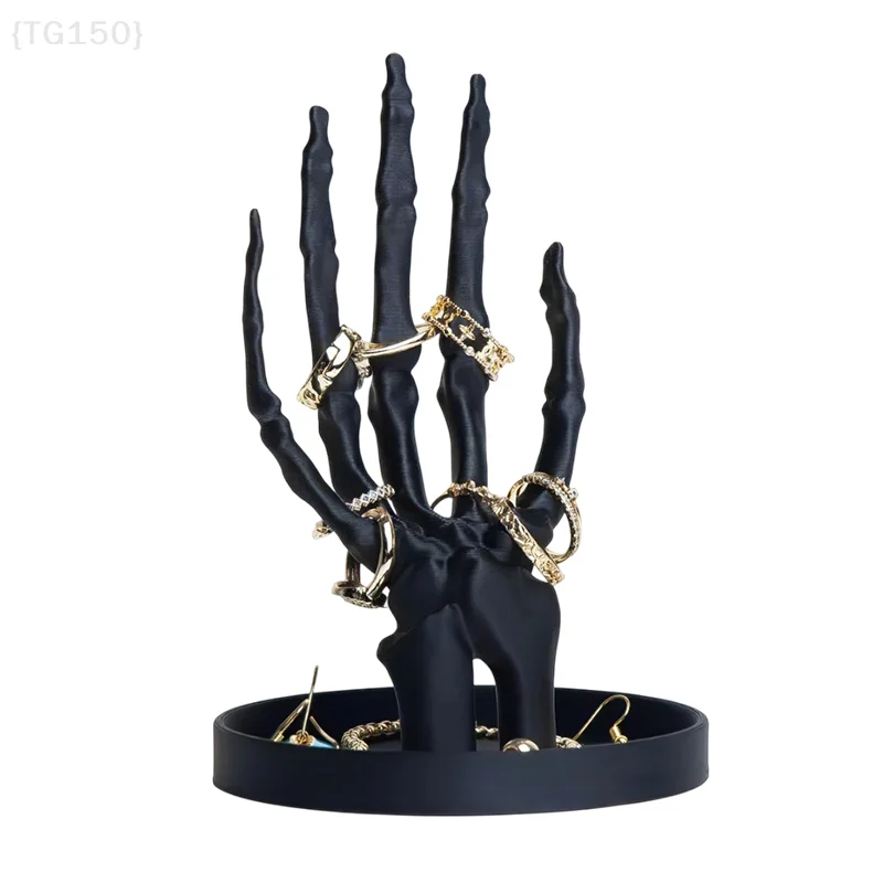1 قطعة حامل مجوهرات اليد الهيكل العظمي القوطي-منظم القرط قلادة بلاستيكية سوداء لديكور المنزل الرجعية