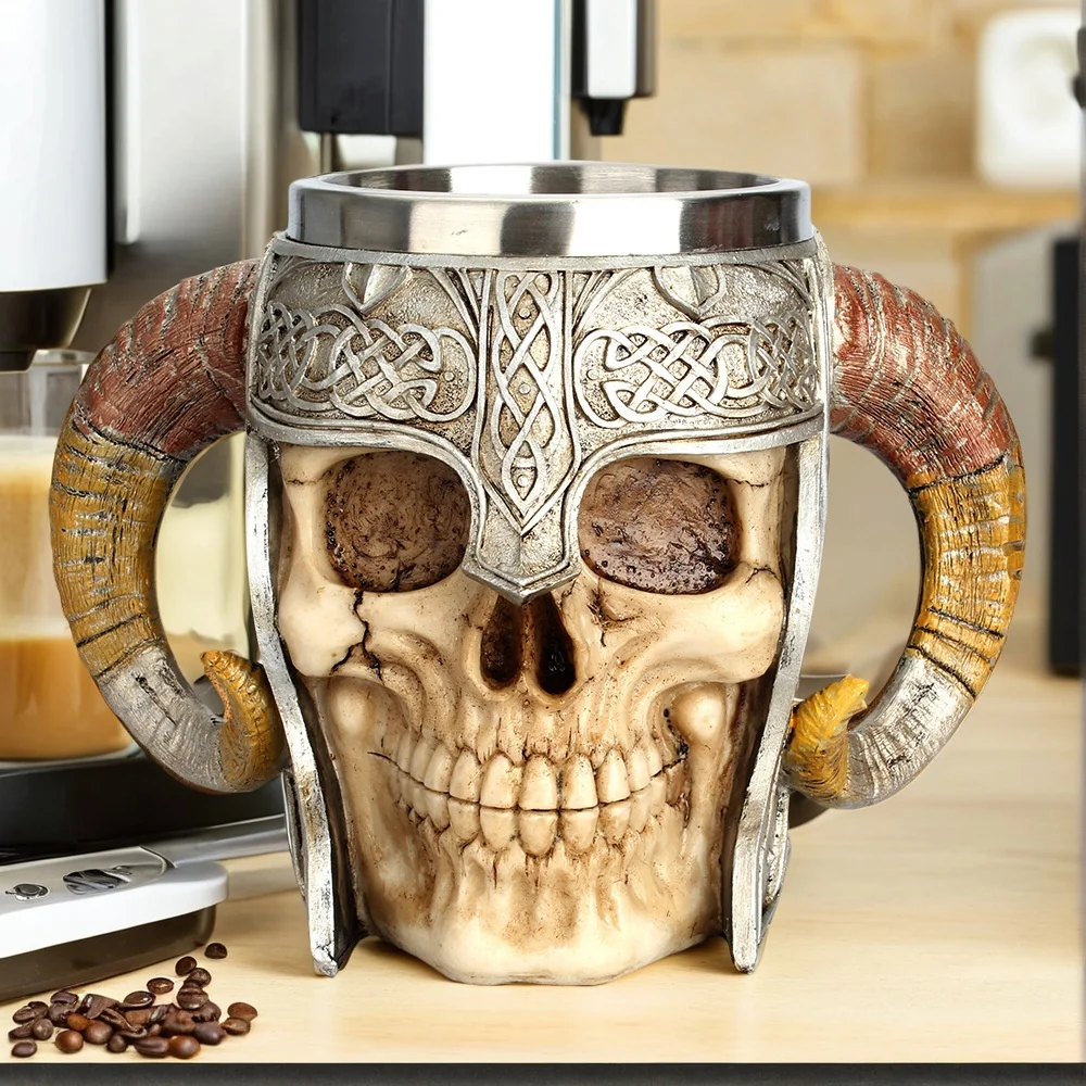 

Новая модная кружка Ram Horn & Skull 2025 года — нержавеющая сталь 304 и смола, креативная уникальная посуда для напитков