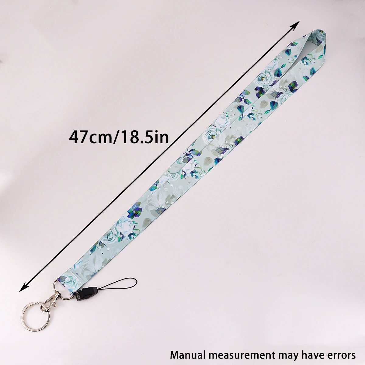 1pc Floral Print Lanyard Neck Strap with Key Ring & Phone String Pink Rose Flower Pattern ID Badge Holder Lanyard for Women