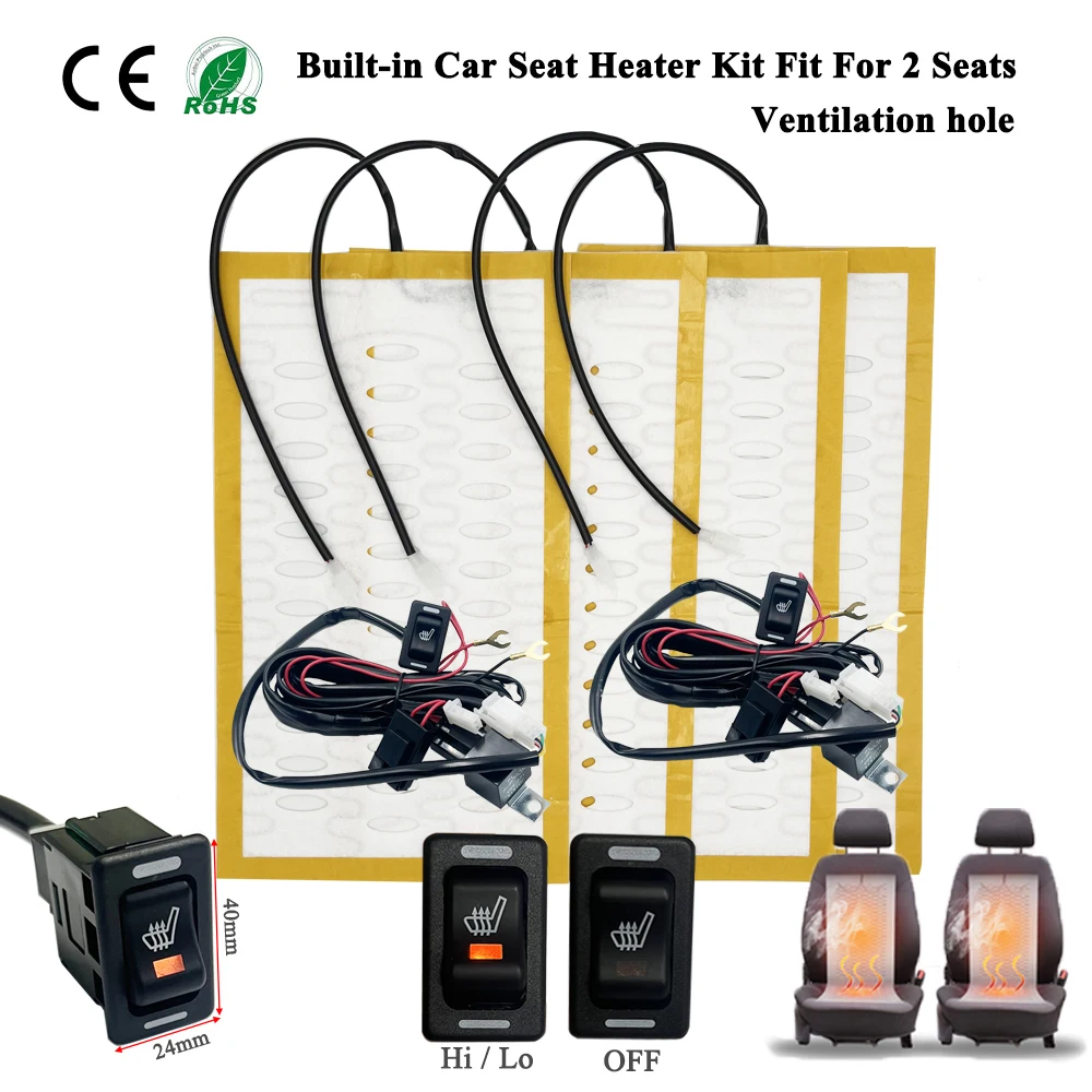 Universele Ingebouwde Autostoel Verwarming Kit Fit 2 Zetels 12 V 100 W Legering Draad Verwarming Pad Met Ventilatie Gat 2 Niveaus Schakelaar