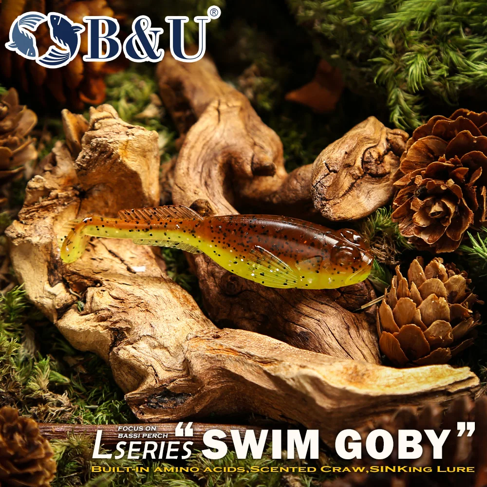 Iscas Artificiais Flexíveis B&U Lifelike Goby, Iscas de Plástico Flexíveis com Cauda de Remo, Iscas de Pesca para Robalo e Perca em Água Doce e Pesca Costeira