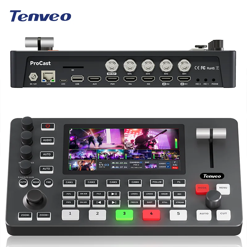 4 Channel 5.5 Inch Screen 4x SDI 4x HDMI Input Video Mixer Switcher USB/SD/UDD Video Record For Broadcast
