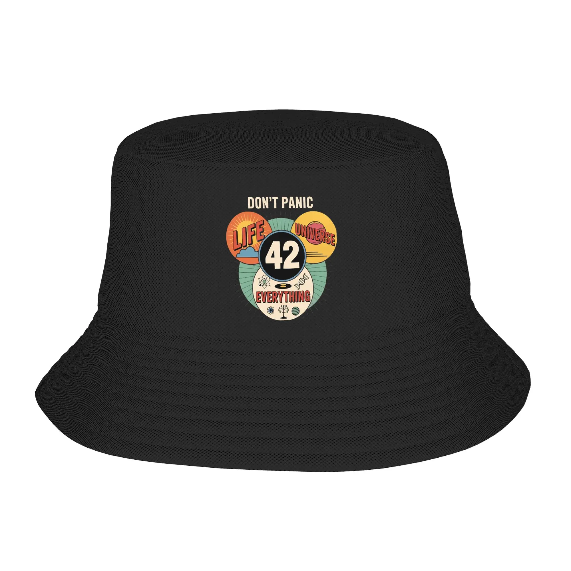 Girls Harajuku dont panic 42 The Answer To Life Douglas Adams Bucket Hats Merchandise  Bob Hat For Vocation Getaway Headwear