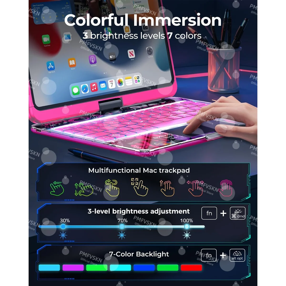 Podświetlana klawiatura Magic Keyboard do iPad Air 11 13 M2 M3 Air 5. generacji 4. generacji, etui do iPad 11. generacji A16 10. generacji 2022, Pro 11 12.9 2018-2022, Pro 13 M4 M5 — zdjęcie produktu 3