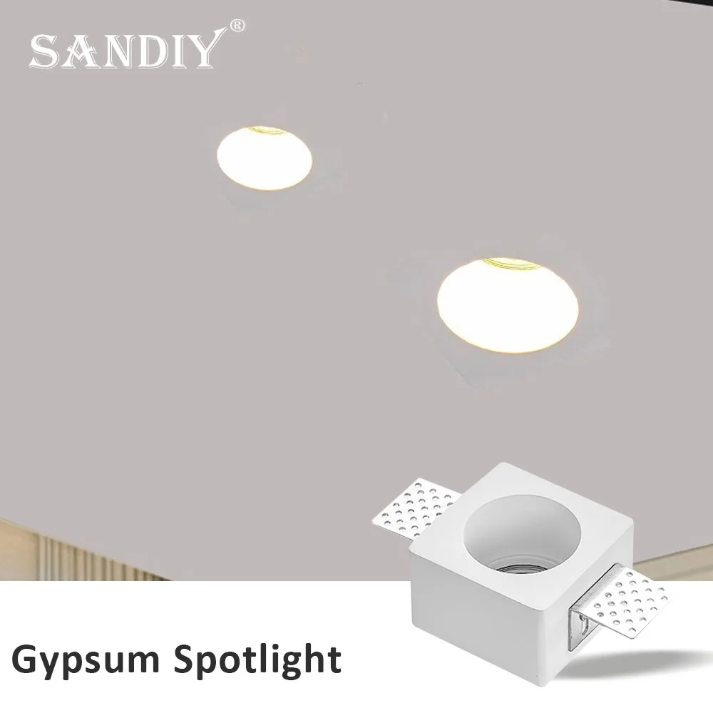 SANDIY Lampada a spot in gesso da incasso a soffitto Led Spot GU10 Faretto in gesso Downlights tondo/quadrato Costruito in lampada da soffitto per