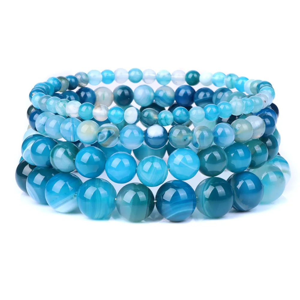 Fashion Natural Brown Striped Agates Bracelet Women 4/6/8/10mm Agates Beads Elastic Bracelets for Men Reiki Healing Boho Jewelry