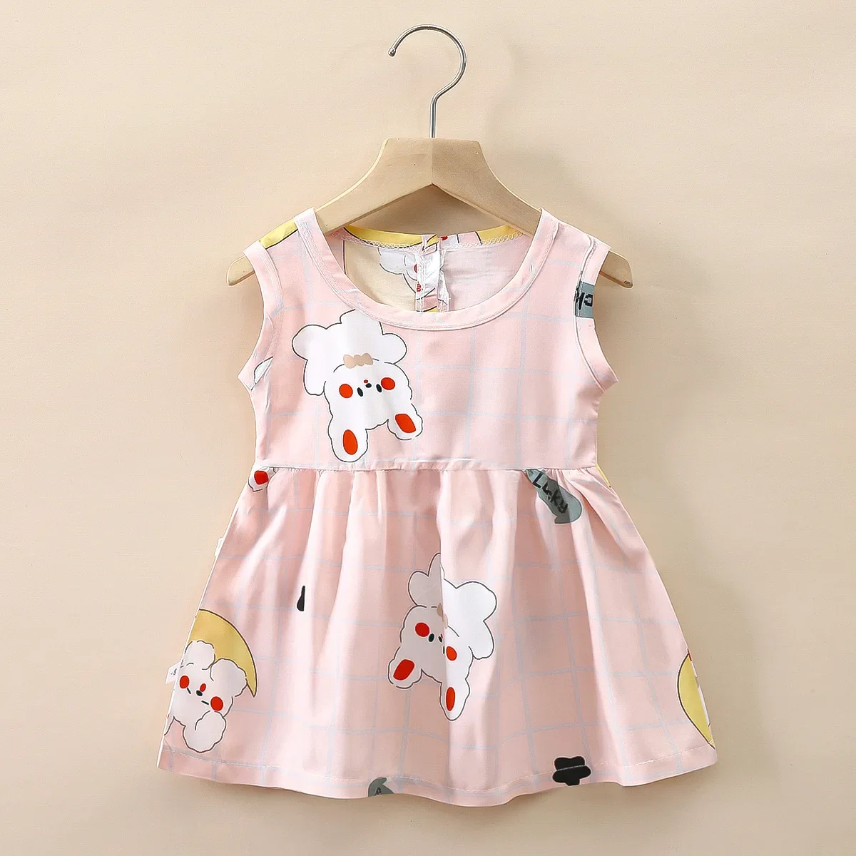 Baby Girls Dress Sleeveless Cute Print Cartoon Kids Princess Dresses Cotton Children Sundress Clothes Girl Summer Beach Clothing