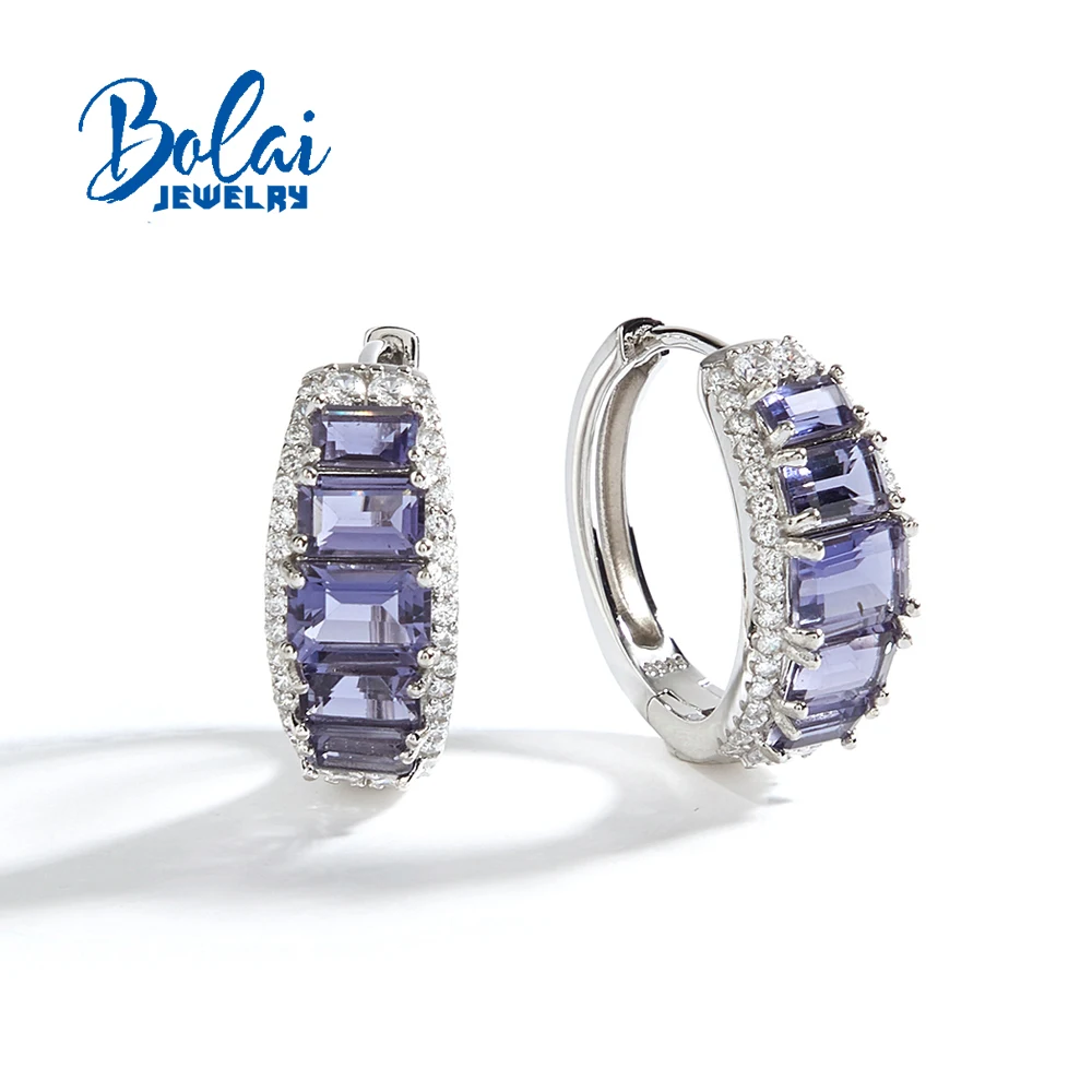 

925 sterling silver women's clasp earrings natural octagonal iolite real gemstones Classic design fine jewelry for birthday wear