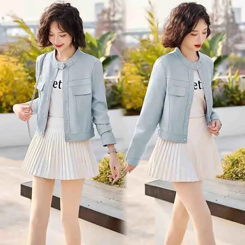 

Fashion PU Leather Coat Female 2025 Spring Autumn New Motorcycle Jacket High Quality Korean Outerwear Temperament Women Overcoat
