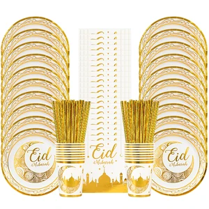 Set Peralatan Makan Pesta Idul Fitri Spanduk Serbet Piring Sekali Pakai Emas 2024 Perlengkapan Muslim Islami Dekorasi Kareem Ramadhan 8 peralatan makan ramadhan dengan penjualan terbaik - №