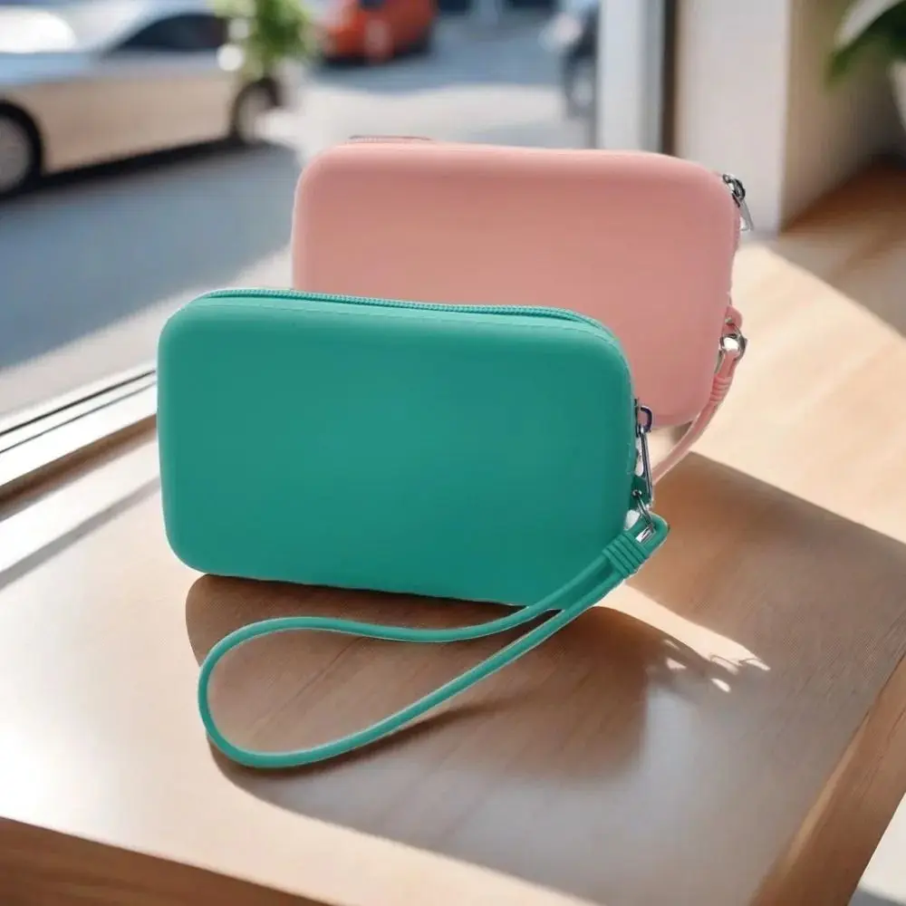 Portable Silicone Coin Purse Zipper Waterproof Earphone Bag Solid Color Cosmetic Bag Women Girls