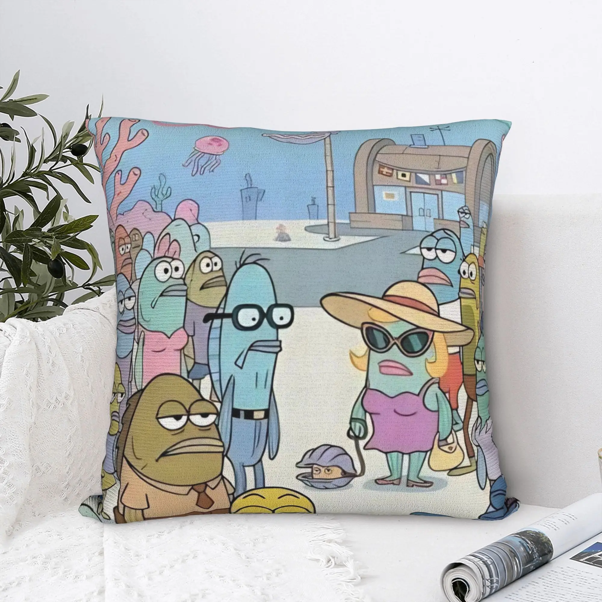 Bikinis Bottom Buddies Funny Fish Square Pillowcases Sofa Kawaii Cute Cushion Cover Creative Decorative Pillow Cover 45*45