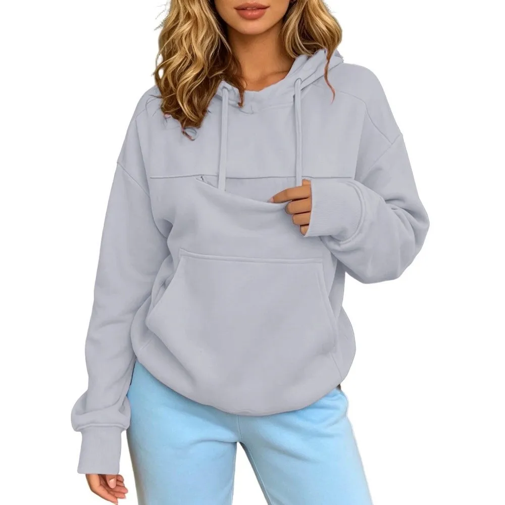 Polyester Pet Carrier Hoodie Fleece Lined with Pet Pouch Kangaroo Pocket Hoodie Drawstring Hood Oversized Sweatshirt Dog Walking