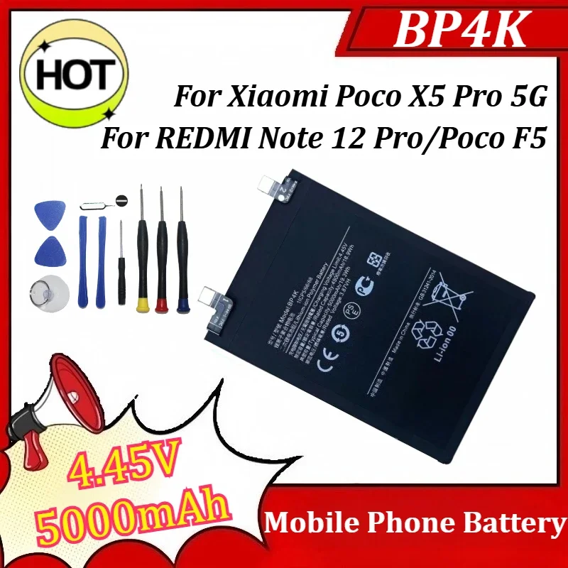 SWZY New BP4K 4.45V 5000mAh Mobile Phone Battery For Xiaomi Poco X5 Pro 5G/For REDMI Note 12 Pro/Poco F5 /Note 12 Turbo + Tools