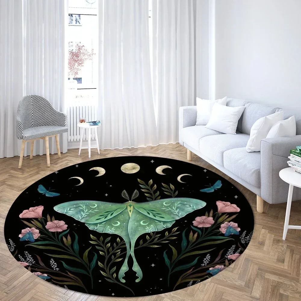 

Psychedelic Butterfly Mushroom Round Carpet Gothic Moth Circle Rug Home Doormat Living Room Bedroom Bathroom Balcony Floor Mat