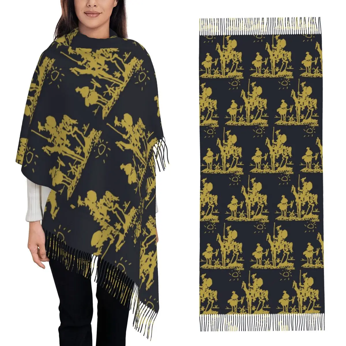 بابلو بيكاسو دون كيشوت الفنان الإسباني وشاح شرابة الأوشحة النساء شالات دافئة لينة ويلتف طويل الخريف الشتاء شال التفاف