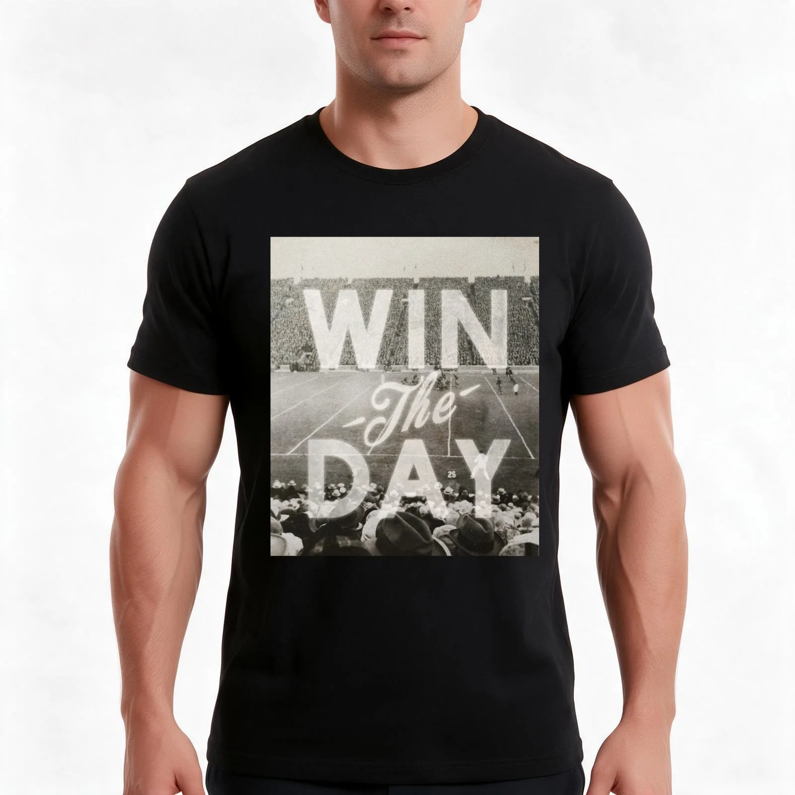 Win The Day T-Shirt, Summer Casual Cotton Tee, Oversized Streetwear Tops, Vintage Graphic Print, Loose Fit Short Sleeve