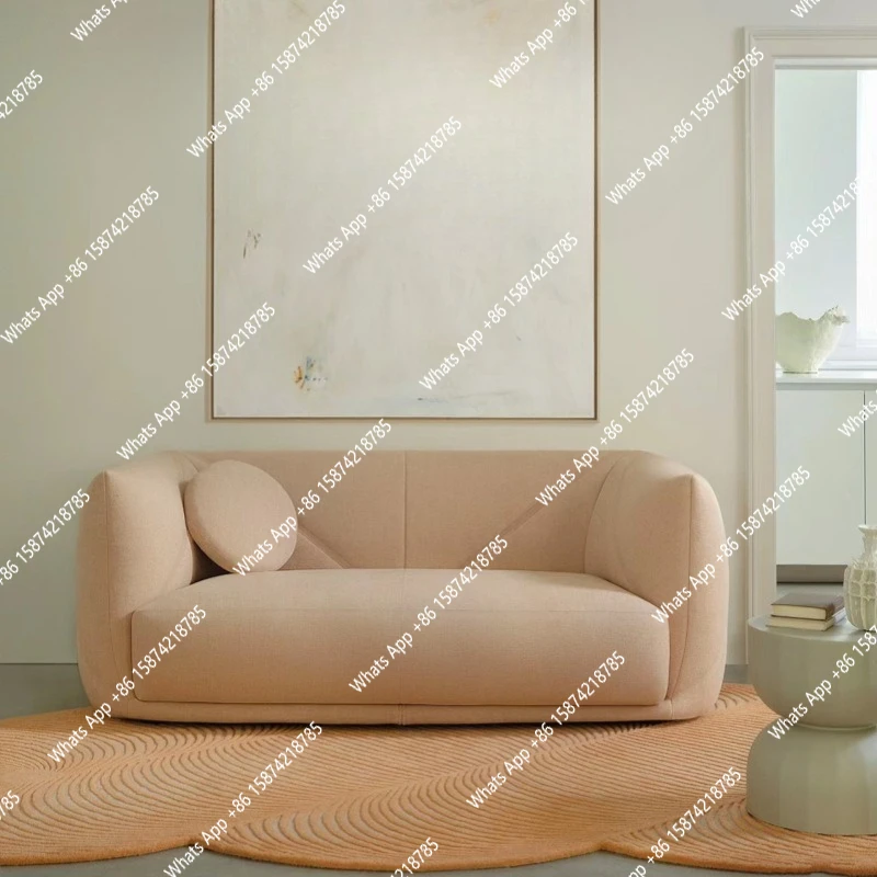 

French minimalist cream style small apartment fabric design lazy leisure style three-person sofa